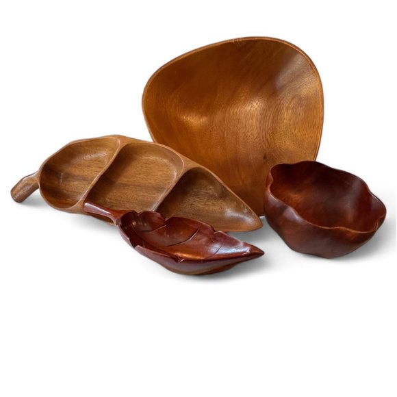Eclectic Mix of Four Wonderful Vintage Wood Serving Bowls - Picture 7 of 12